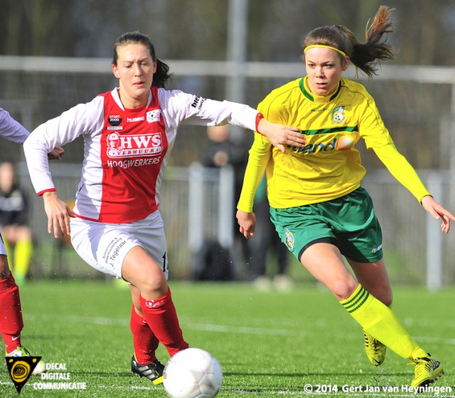 Ramona van der Harst tijdens het duel tussen RCL en Fortuna Sittard die in een gelijkspel zou eindigen.